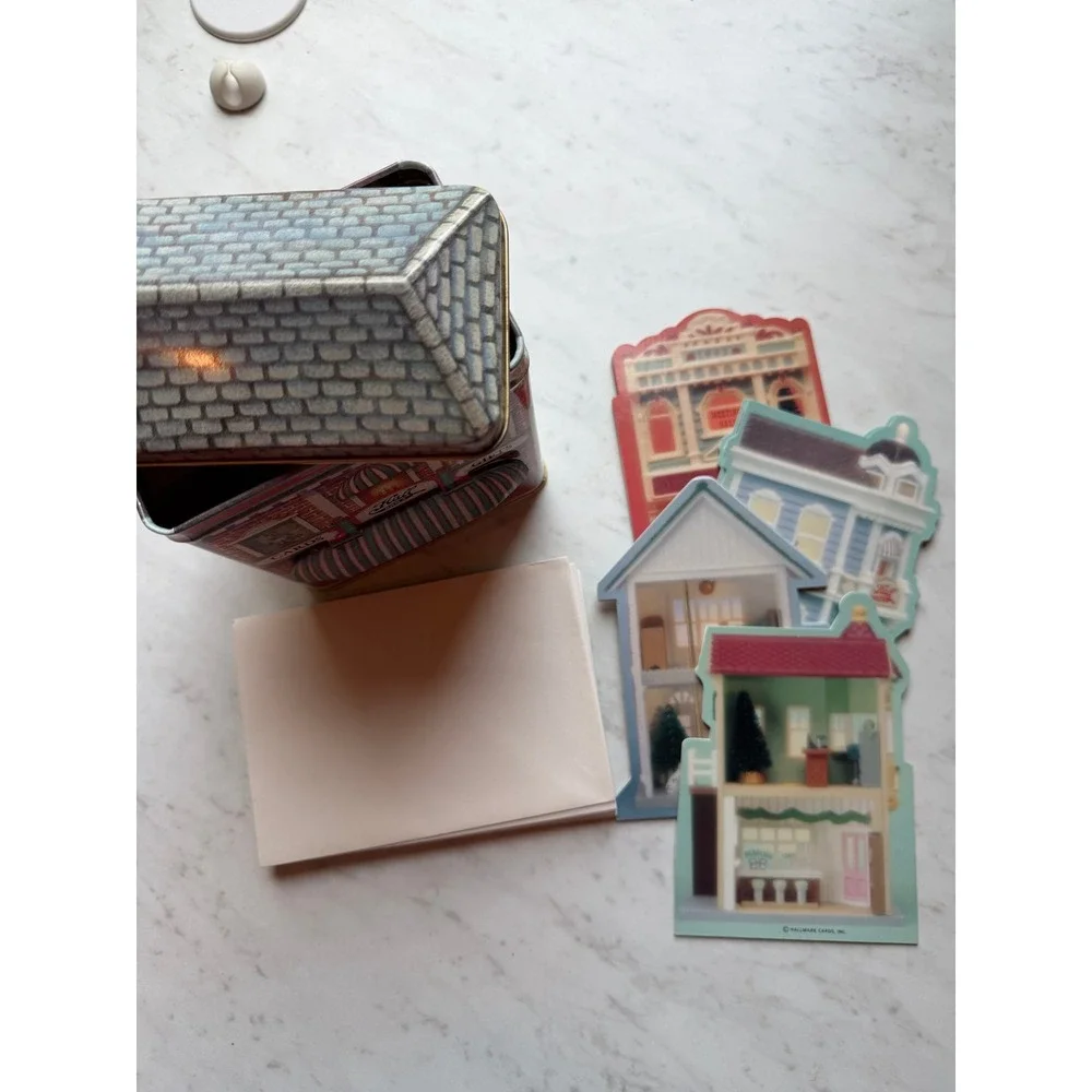 VTG Hallmark Hall Bros Cards Gifts Storefront Tin Partial Set Notecards Decor